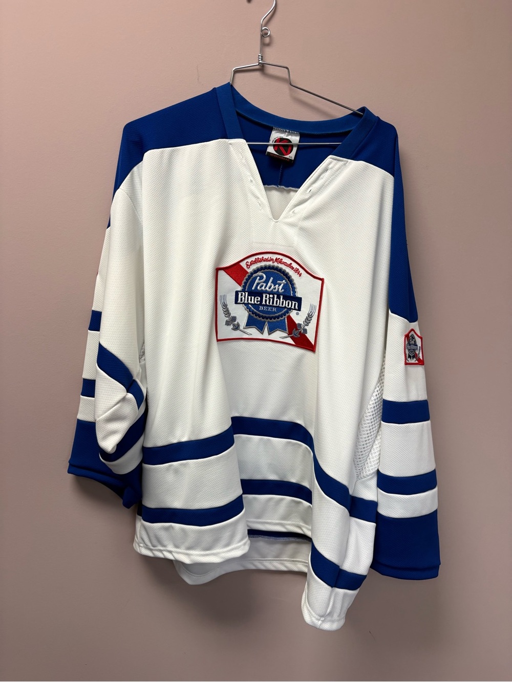 K1 Sportswear‎ Pabst Blue Ribbon Hockey Jersey Mens XXL White Royal Blue Vintage